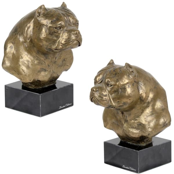 American Bully - hundstatyett, byst på stenfot, skulptur, trofé för en hundutställning av Art-Dog