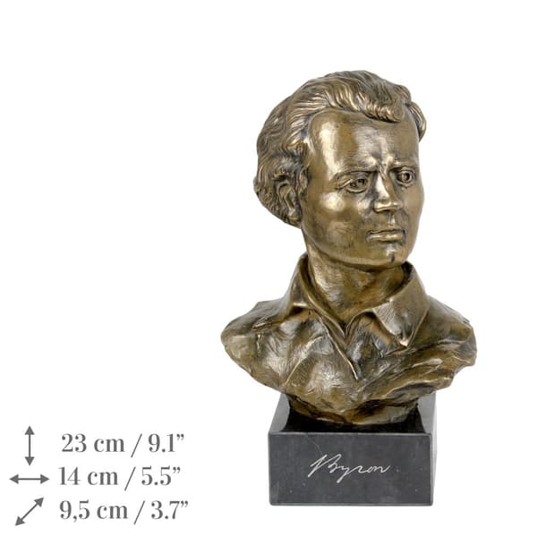 George Gordon Byron - rintakuva marmorilla, kuuluisan henkilön patsas, koristelu toimistoon, kouluun ja hotelliin Art-Dog