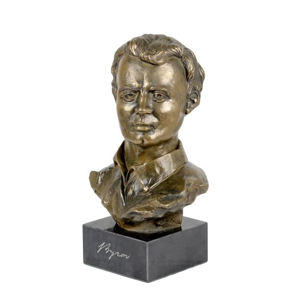 George Gordon Byron - rintakuva marmorilla, kuuluisan henkilön patsas, koristelu toimistoon, kouluun ja hotelliin Art-Dog
