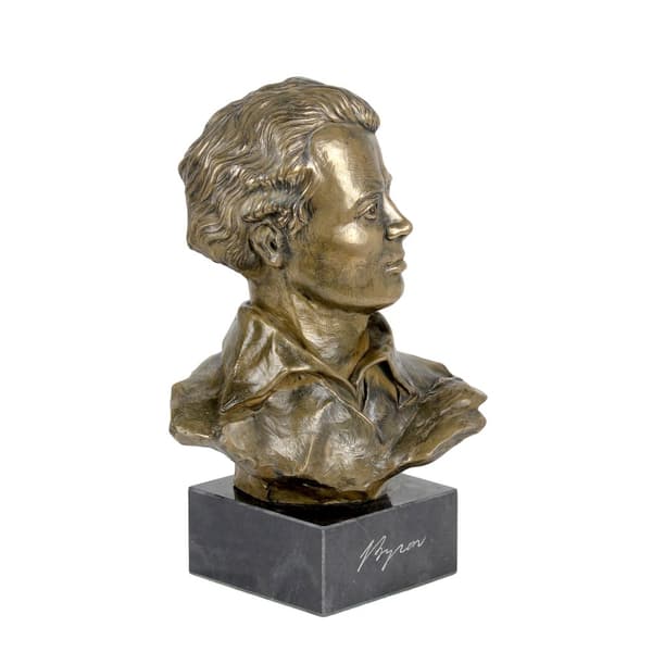 George Gordon Byron - rintakuva marmorilla, kuuluisan henkilön patsas, koristelu toimistoon, kouluun ja hotelliin Art-Dog