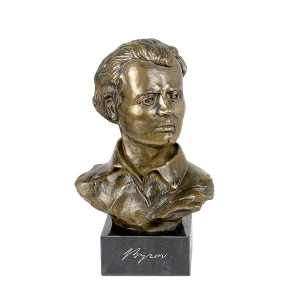 George Gordon Byron - rintakuva marmorilla, kuuluisan henkilön patsas, koristelu toimistoon, kouluun ja hotelliin Art-Dog