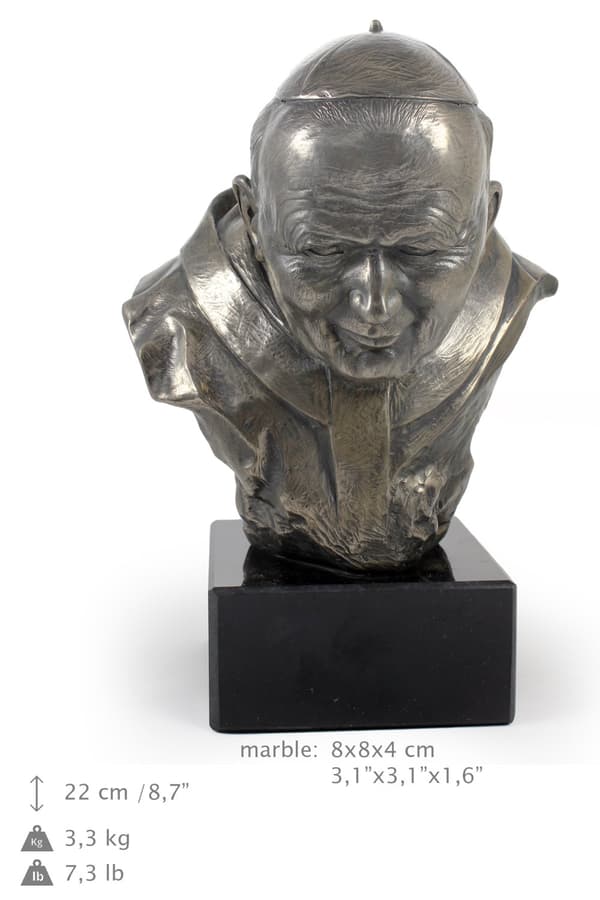 Johannes Paul II den yngre - buste på marmor, statuette af en berømt person, dekoration til kontor, skole og hotel af Art-Dog