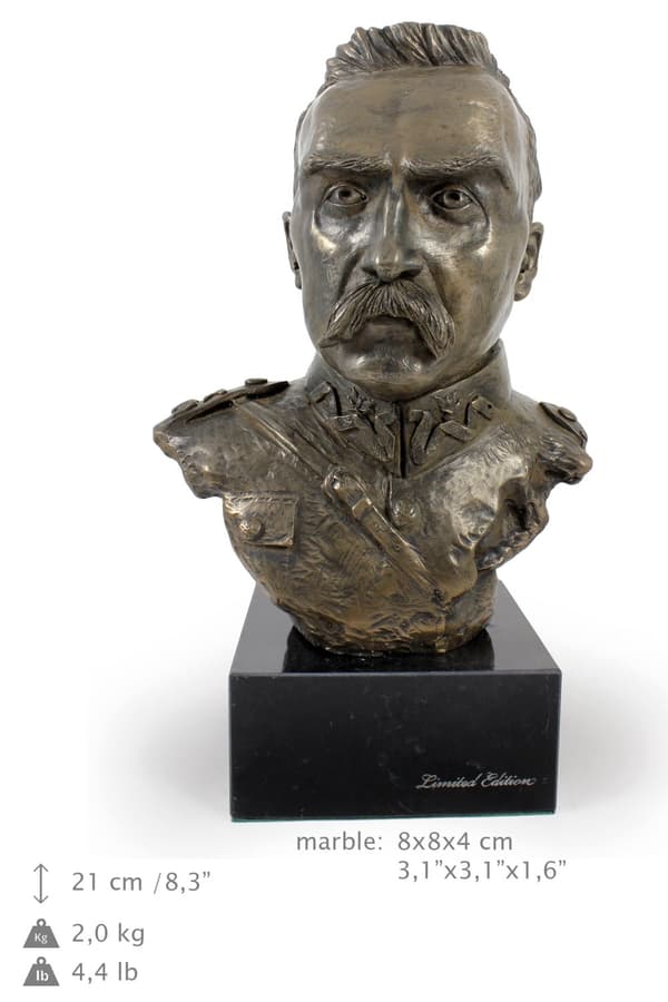 Józef Piłsudski - byst på marmor, statyett av en känd person, dekoration för kontoret, skolan och hotellet av Art-Dog