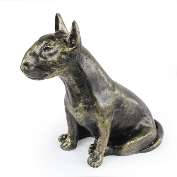 Bull terrier, Bull Terrier I - hundstatyett, sittande hund på skrivbordet, dekoration för en hundälskares vardagsrum av Art-Dog