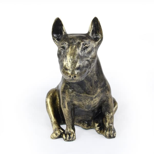 Bull terrier, Bull Terrier I - hundstatyett, sittande hund på skrivbordet, dekoration för en hundälskares vardagsrum av Art-Dog