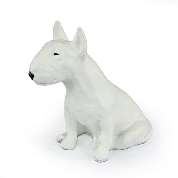 Bull terrier, Bull Terrier II - hundestatuette, siddende hund på skrivebordet, dekoration til stuen til en hundeelsker af Art-Dog