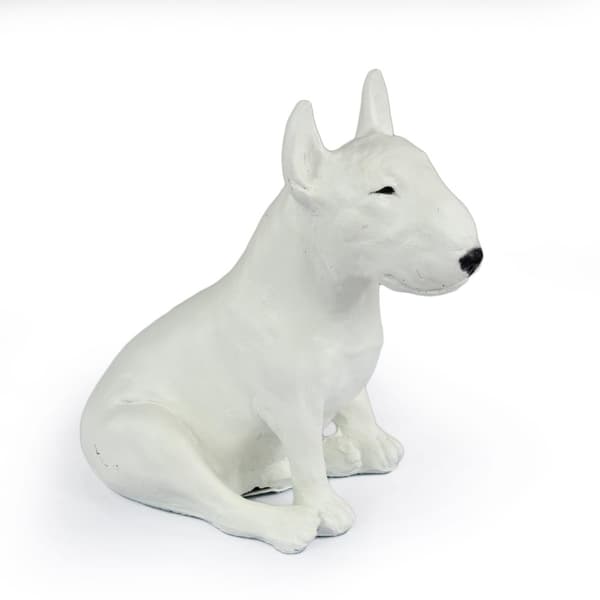 Bull terrier, Bull Terrier II - hundestatuette, siddende hund på skrivebordet, dekoration til stuen til en hundeelsker af Art-Dog