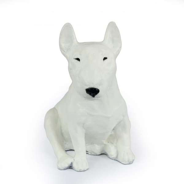 Bull terrier, Bull Terrier II - hundestatuette, siddende hund på skrivebordet, dekoration til stuen til en hundeelsker af Art-Dog