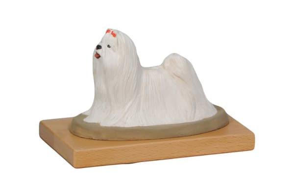 Maltese, Bichon Maltiase, Maltesisk - målad statyett, statyett staty, gjord av en konstnär, Art-Dog varumärke