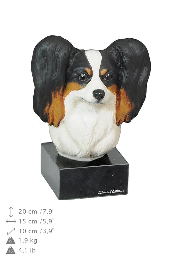Papillon, Continental Spaniel - malet statuette, figurstatue, lavet af en kunstner, Art-Dog brand