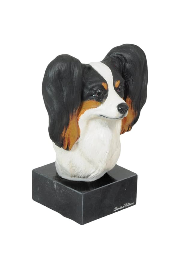 Papillon, Continental Spaniel - malet statuette, figurstatue, lavet af en kunstner, Art-Dog brand