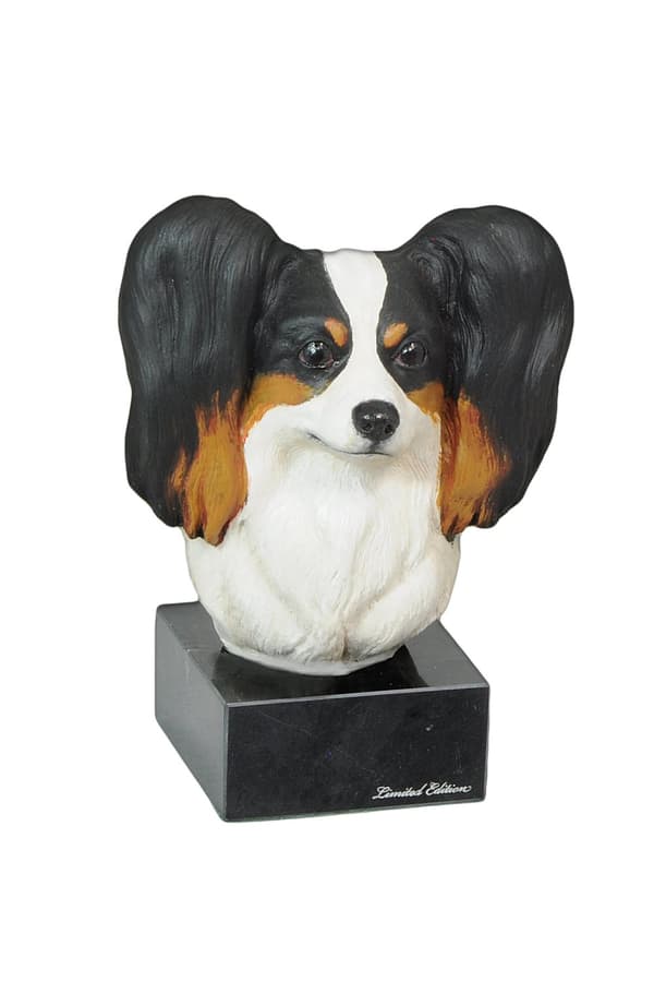 Papillon, Continental Spaniel - malet statuette, figurstatue, lavet af en kunstner, Art-Dog brand