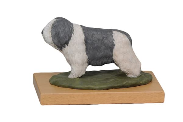 Polish Lowland Sheepdog, PON - målad statyett, statystaty, gjord av en konstnär, Art-Dog varumärke