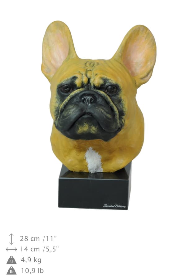 Ranskanbulldoggi - maalattu patsas, hahmopatsas, taiteilijan tekemä, Art-Dog tuotemerkki