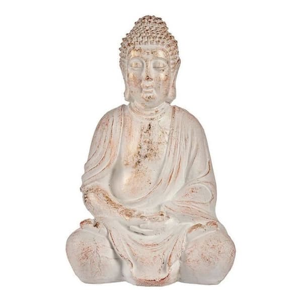 trädgård dekorativ figur buda vit/guld polyresin (24,5 x 50 x 31,8 cm)