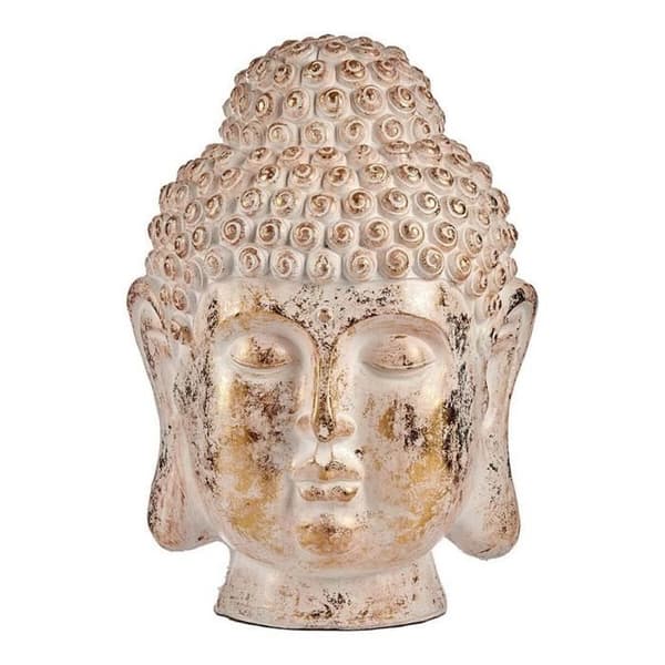 trädgård dekorativ figur buda huvud vit/guld polyresin (45,5 x 68 x 48 cm)