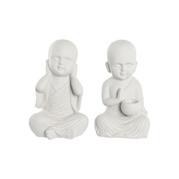dekorativ figur 25,5 x 19 x 39 cm vit orientalisk munk (2 enheter)