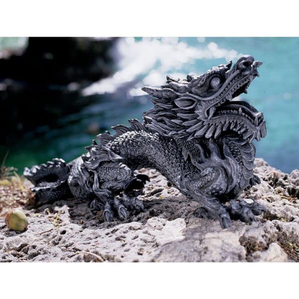 Staty - statuett Design toscano - CL2840 - Staty av den välvilliga asiatiska draken Grå, 29 x 70 x 25,5 cm