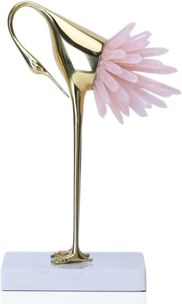 Elegante fuglestatuer, naturlige mineralhaleforhæng, dekorativ messingfinish,Pink-c