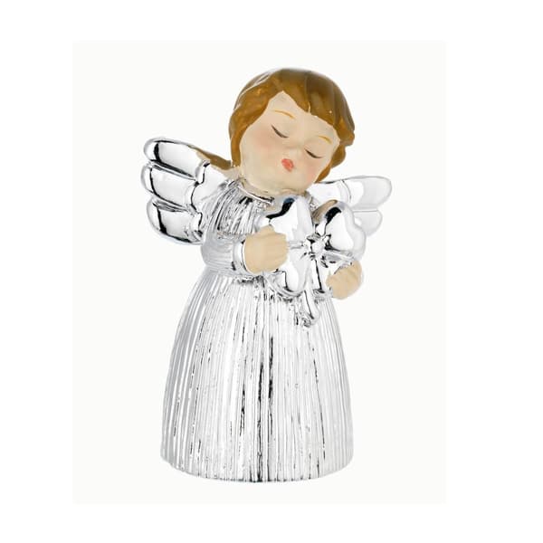 Engel figur i gave sølv med et dekorativt hjerte | Størrelse: H 8 cm | SKU: BG2155-06