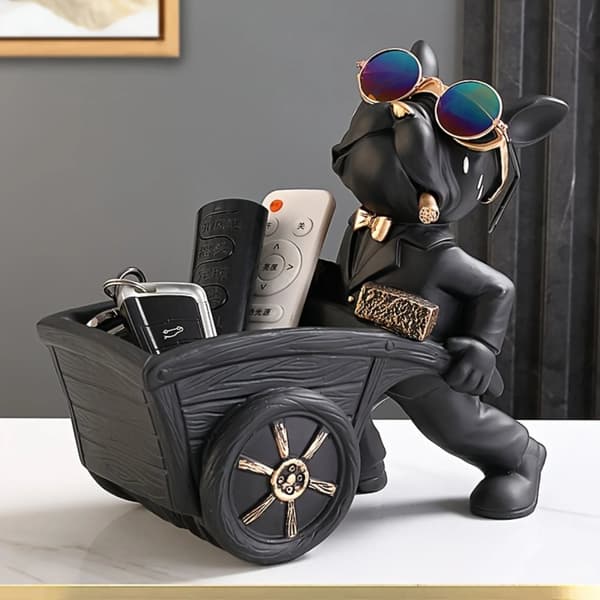 Fransk Bulldog Statue, Unik Borddekoration, Håndmalet Detalje,Sort