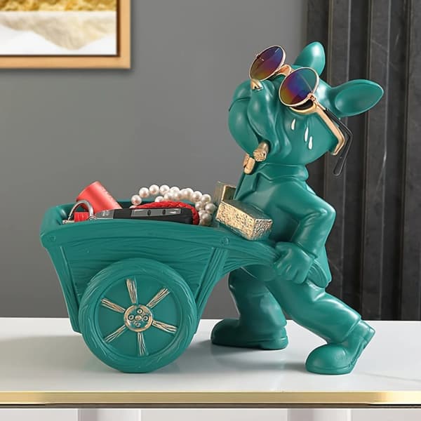 Fransk Bulldog Statue, Unik Borddekoration, Håndmalet Detalje,Grøn