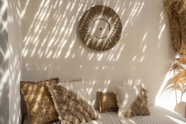 Raffia Macramé Vægdeko - Hvid Natur