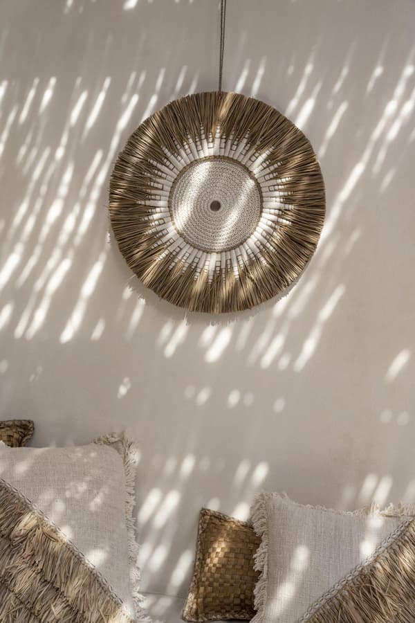 Raffia Macramé Vægdeko - Hvid Natur
