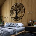 Pikkukuva 5 / 5: Musta metalliseinäkoriste - Suuri elämänpuu lintujen kanssa | Ainutlaatuinen juurimuotoilu | Suuri tervetulotoivotus Salon & Gardeniin