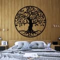 Pikkukuva 2 / 5: Musta metalliseinäkoriste - Suuri elämänpuu lintujen kanssa | Ainutlaatuinen juurimuotoilu | Suuri tervetulotoivotus Salon & Gardeniin