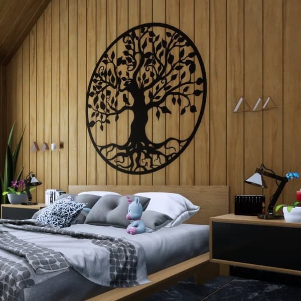 Sort metal vægdekoration - Stort livets træ med fugle | Unikt roddesign | Fantastisk velkomst til Salon & Garden