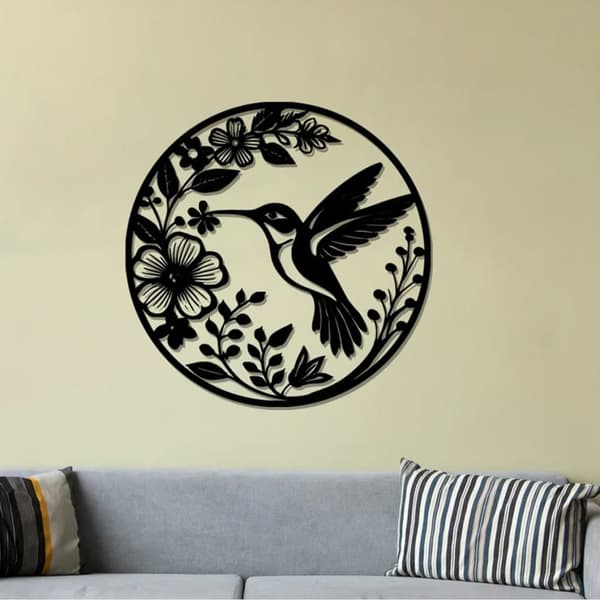 Metal Vægdekoration Kolibri & Blomster | Fuglekunst til have og indendørs | Naturinspireret haveskilt og boligindretning