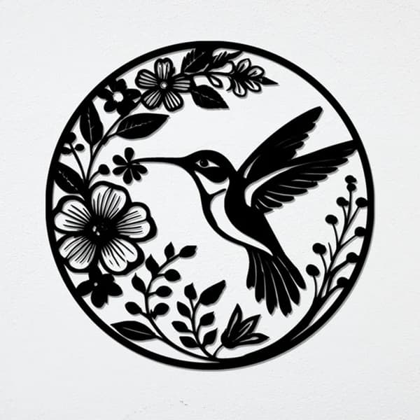 Metal Vægdekoration Kolibri & Blomster | Fuglekunst til have og indendørs | Naturinspireret haveskilt og boligindretning