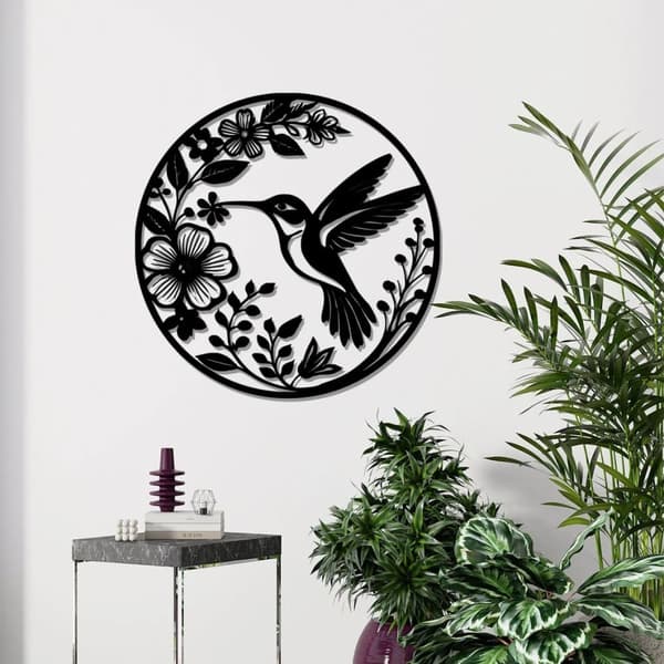 Metal Vægdekoration Kolibri & Blomster | Fuglekunst til have og indendørs | Naturinspireret haveskilt og boligindretning