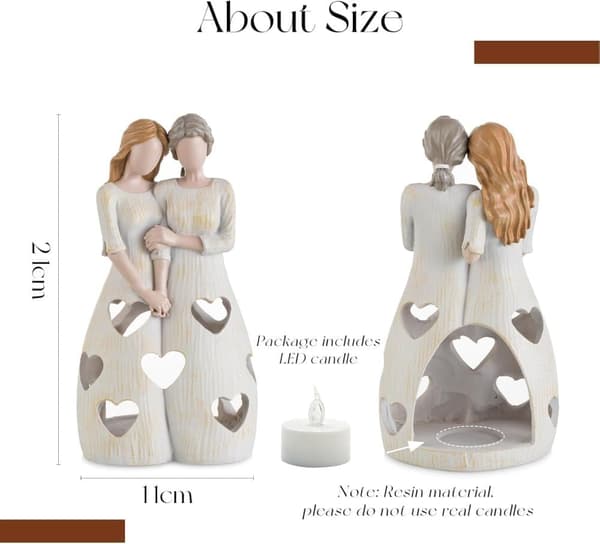 LED Ljuslykta Moder & Dotter Hållande Händer – Harts Skulptur, Dekoration till Hemmet, Present till Mamma på Mors dag & Födelsedag
