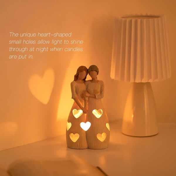 LED Ljuslykta Moder & Dotter Hållande Händer – Harts Skulptur, Dekoration till Hemmet, Present till Mamma på Mors dag & Födelsedag
