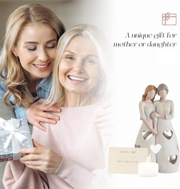LED Ljuslykta Moder & Dotter Hållande Händer – Harts Skulptur, Dekoration till Hemmet, Present till Mamma på Mors dag & Födelsedag