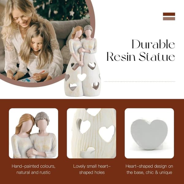LED Ljuslykta Moder & Dotter Hållande Händer – Harts Skulptur, Dekoration till Hemmet, Present till Mamma på Mors dag & Födelsedag
