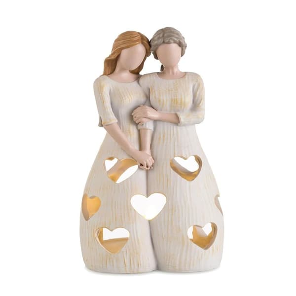 LED Ljuslykta Moder & Dotter Hållande Händer – Harts Skulptur, Dekoration till Hemmet, Present till Mamma på Mors dag & Födelsedag