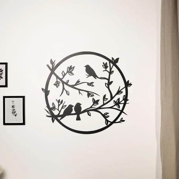 Metallfåglar på Gren Väggkonst - Naturinspirerad Rund Dekor - Minimalistisk Väggkonst - Unik Födelsedagspresent