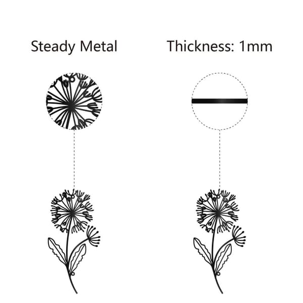 Lövblomma metallväggkonst, järnblomma väggdekoration, hängande svart ihålig symmetrisk silhuett-ornament, järntecken till yoga-studio, in- och utomhus