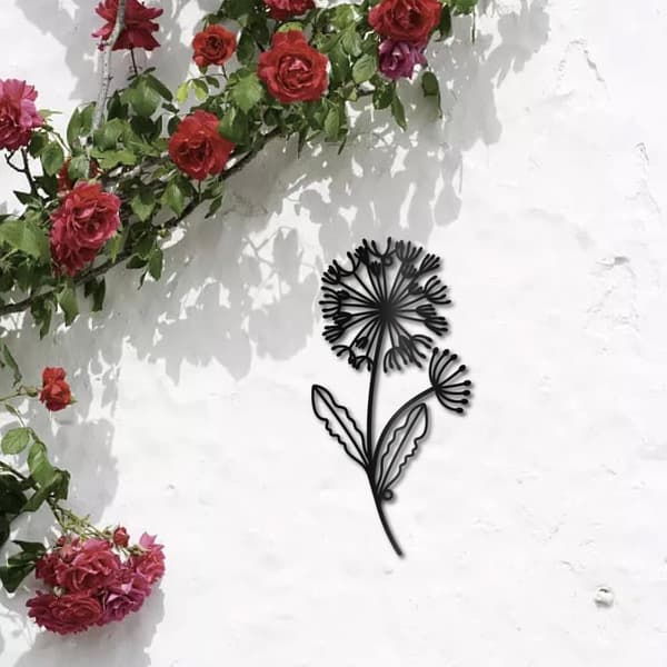 Lövblomma metallväggkonst, järnblomma väggdekoration, hängande svart ihålig symmetrisk silhuett-ornament, järntecken till yoga-studio, in- och utomhus