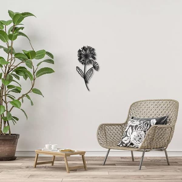 Lövblomma metallväggkonst, järnblomma väggdekoration, hängande svart ihålig symmetrisk silhuett-ornament, järntecken till yoga-studio, in- och utomhus