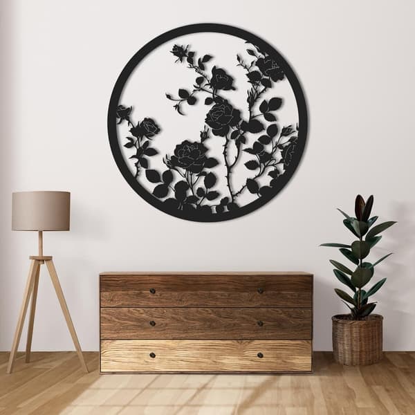 Ros Siluett Metall Väggkonst - Modern Laser Skuren Blomsterdesign - Unik Naturinspirerad Hemdekoration