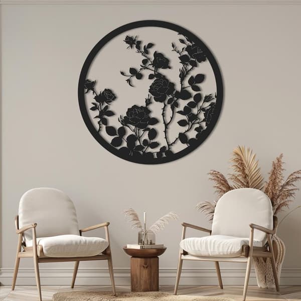 Ros Siluett Metall Väggkonst - Modern Laser Skuren Blomsterdesign - Unik Naturinspirerad Hemdekoration