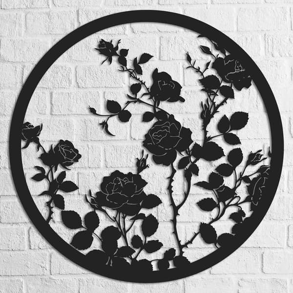 Ros Siluett Metall Väggkonst - Modern Laser Skuren Blomsterdesign - Unik Naturinspirerad Hemdekoration