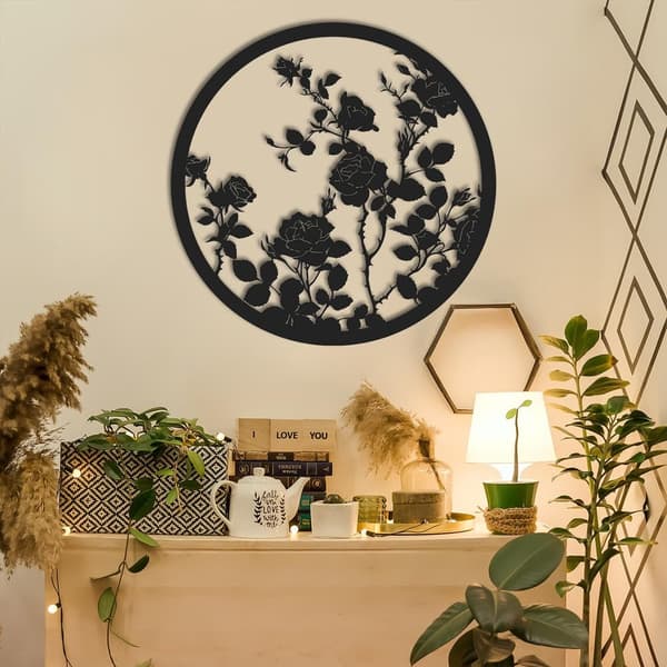 Ros Siluett Metall Väggkonst - Modern Laser Skuren Blomsterdesign - Unik Naturinspirerad Hemdekoration