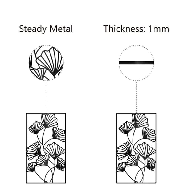 Ginkgoblad metallväggdekoration, svarta blad, hängande väggdekoration, järnväggkonst, minimalistiska ginkgolinjer, silhuettskulptur, dekorationsskylt,