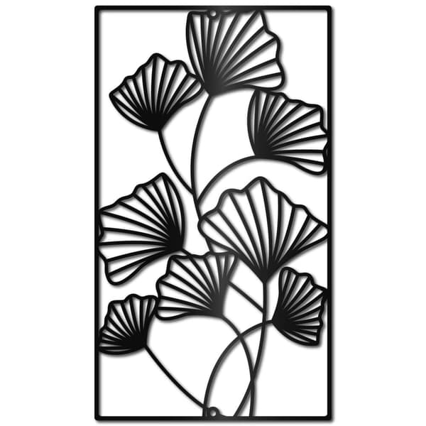Ginkgoblad metallväggdekoration, svarta blad, hängande väggdekoration, järnväggkonst, minimalistiska ginkgolinjer, silhuettskulptur, dekorationsskylt,