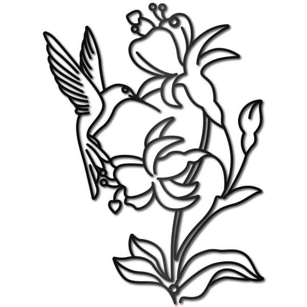 Kolibri väggdekoration, metallfågel väggkonst, svart blomma laser klippt hängande ornament, väggdekoration, fågelskulptur, minimalistisk, till terrass